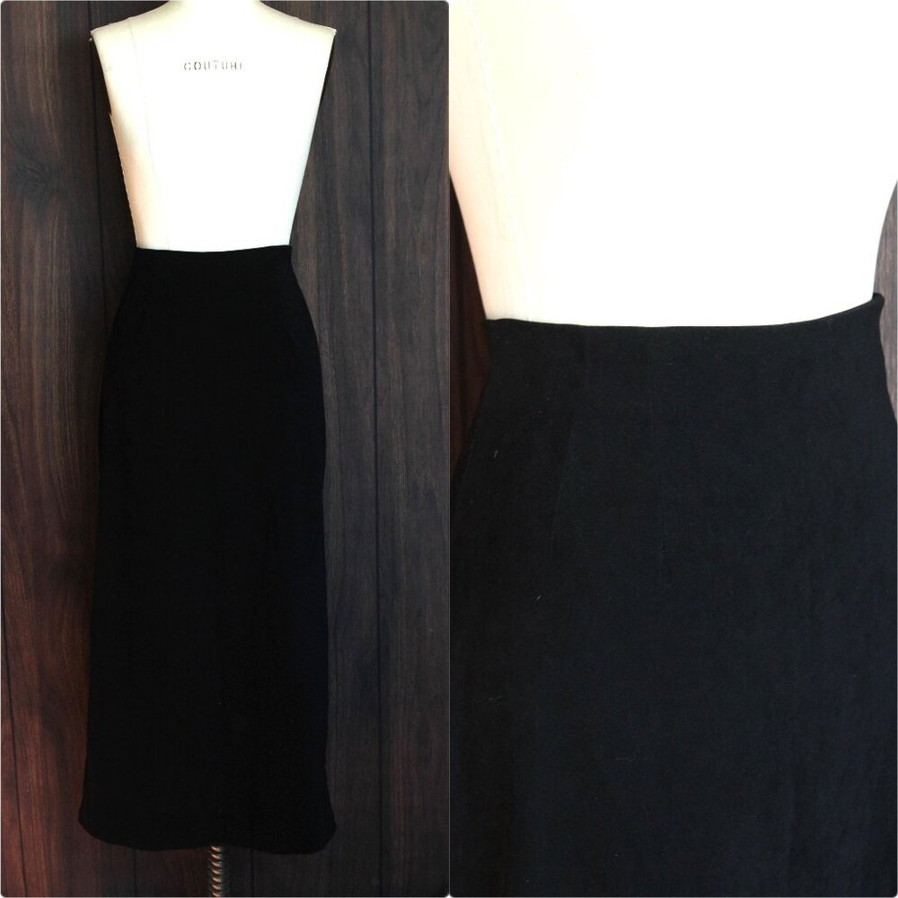 Vintage 1980s 1990s Pencil Skirt, Briggs Black Faux Suede, Size 10